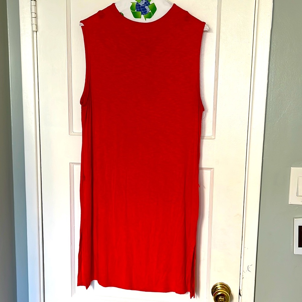 Orange/red sleeveless tunic from Anthropologie rayon/spandex W/ 2 minor repairs